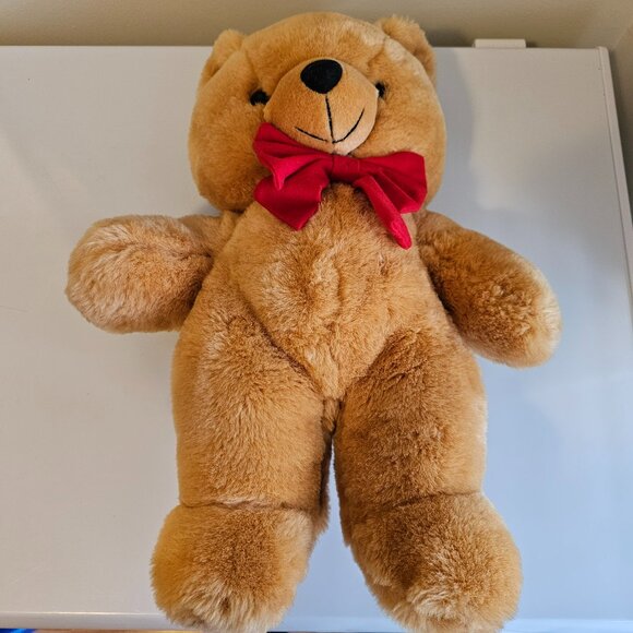 Well Made Toy Teddy Bear Plush Stuffed Animal Tan Red Bow Vintage 1991 18" - Picture 3 of 8